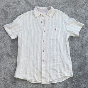Panama Jack 100% Linen White and Tan Striped Short Sleeve Button Down
